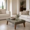 Tavolino basso in rattan con piano in vetro